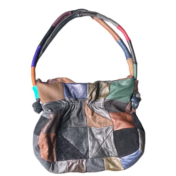 Vintage 80s Leather Patchwork Shoulder Bag - Picture 3 of 13
